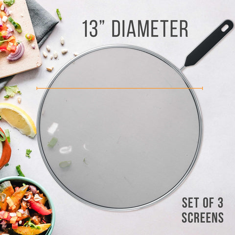 US Kitchen Supply stainless steel splatter screen blocking oil while allowing steam.