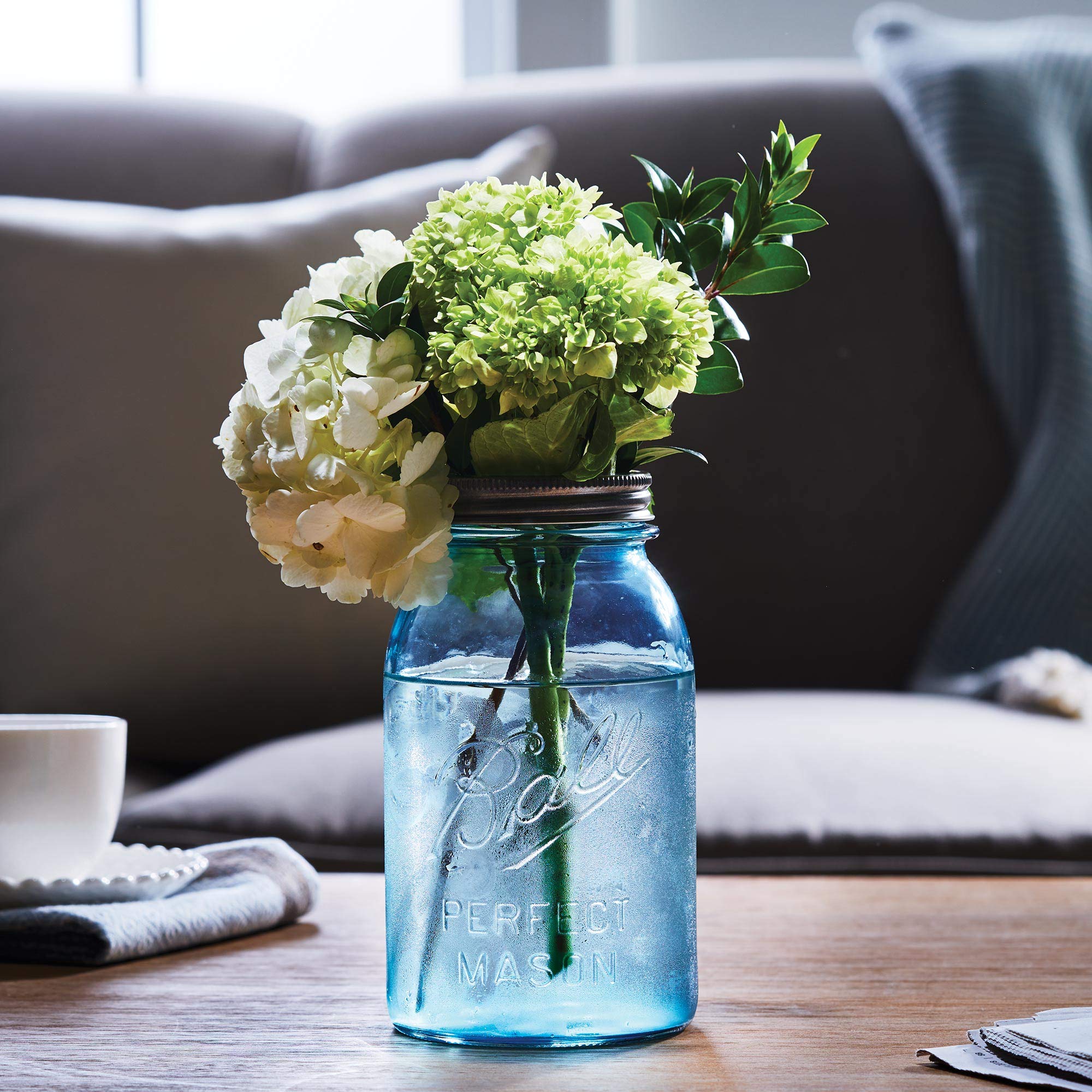 USA-made Ball collector edition vintage aqua jar adds nostalgic decor and storage value.