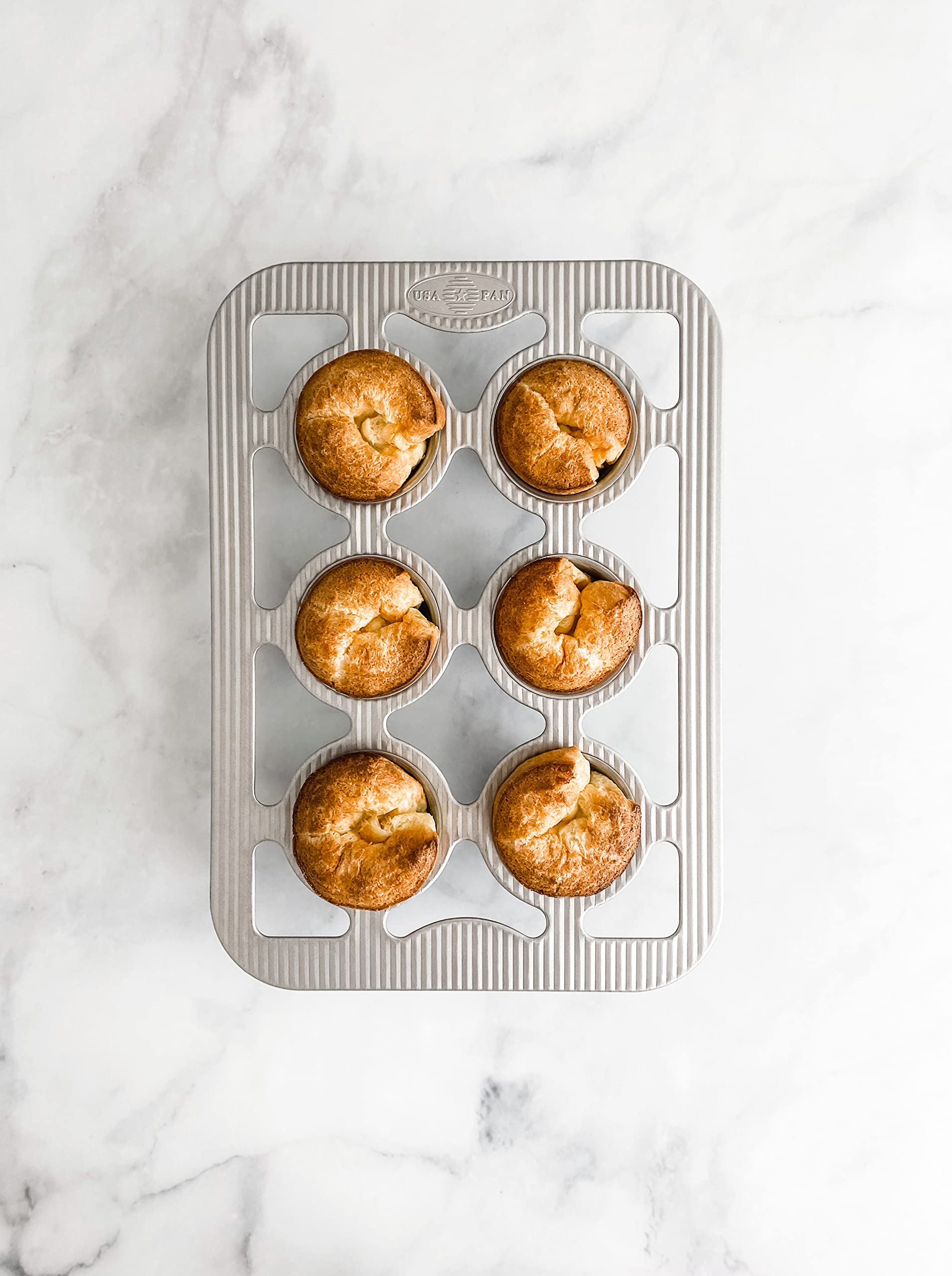 USA Pan 6-Well Popover Pan batch baking six popovers at once