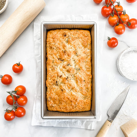 USA Pan loaf pan with steel wire rim emphasizing long-lasting durability.