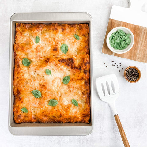 USA Pan nonstick lasagna pan interior with corrugated surface for even heat and airflow