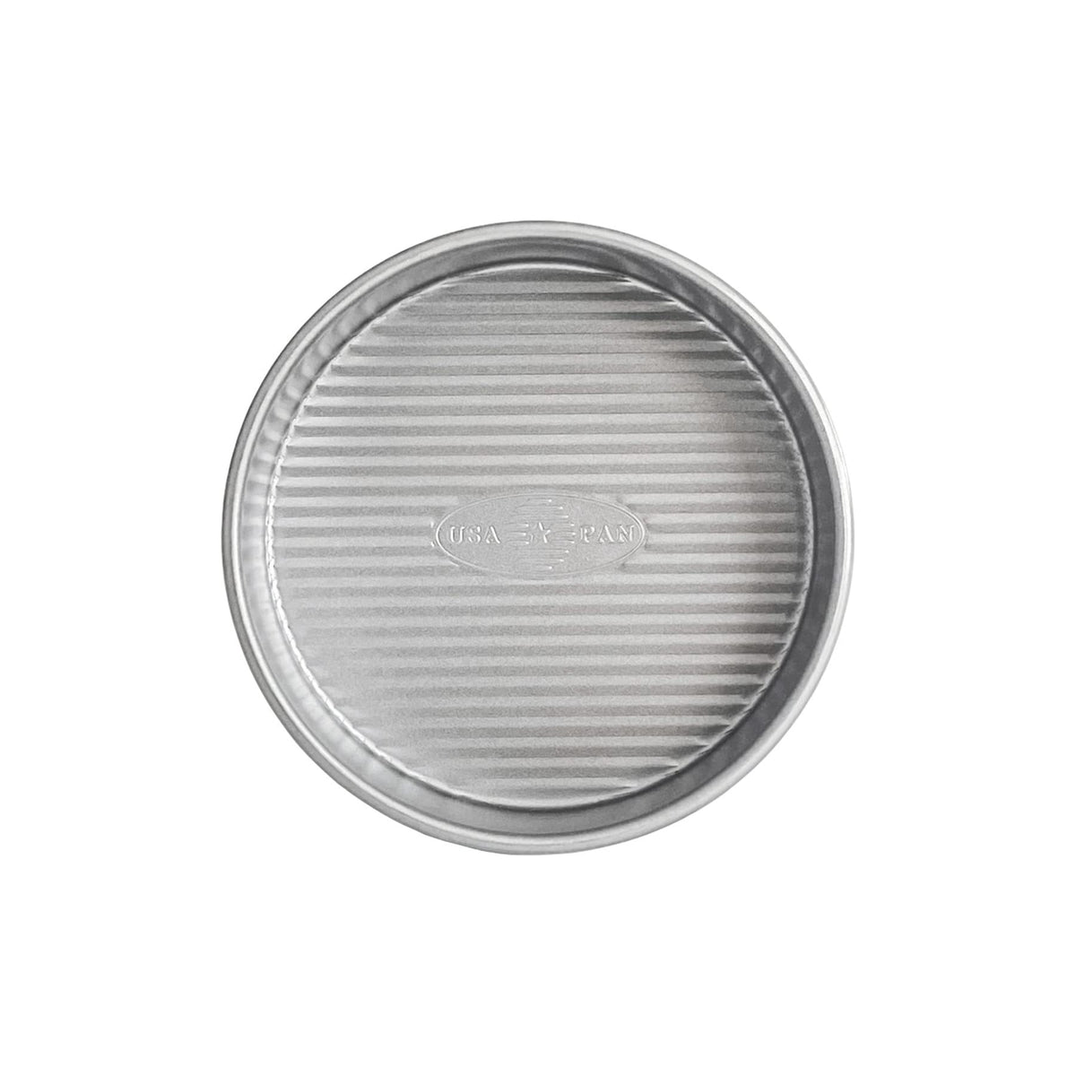 USA Pan 6-inch round cake pan top view with nonstick coating for easy release
