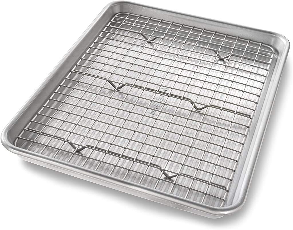 USA Pan quarter sheet pan offers even baking and easy release for cookies and pastries.