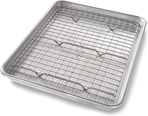 USA Pan quarter sheet pan offers even baking and easy release for cookies and pastries.