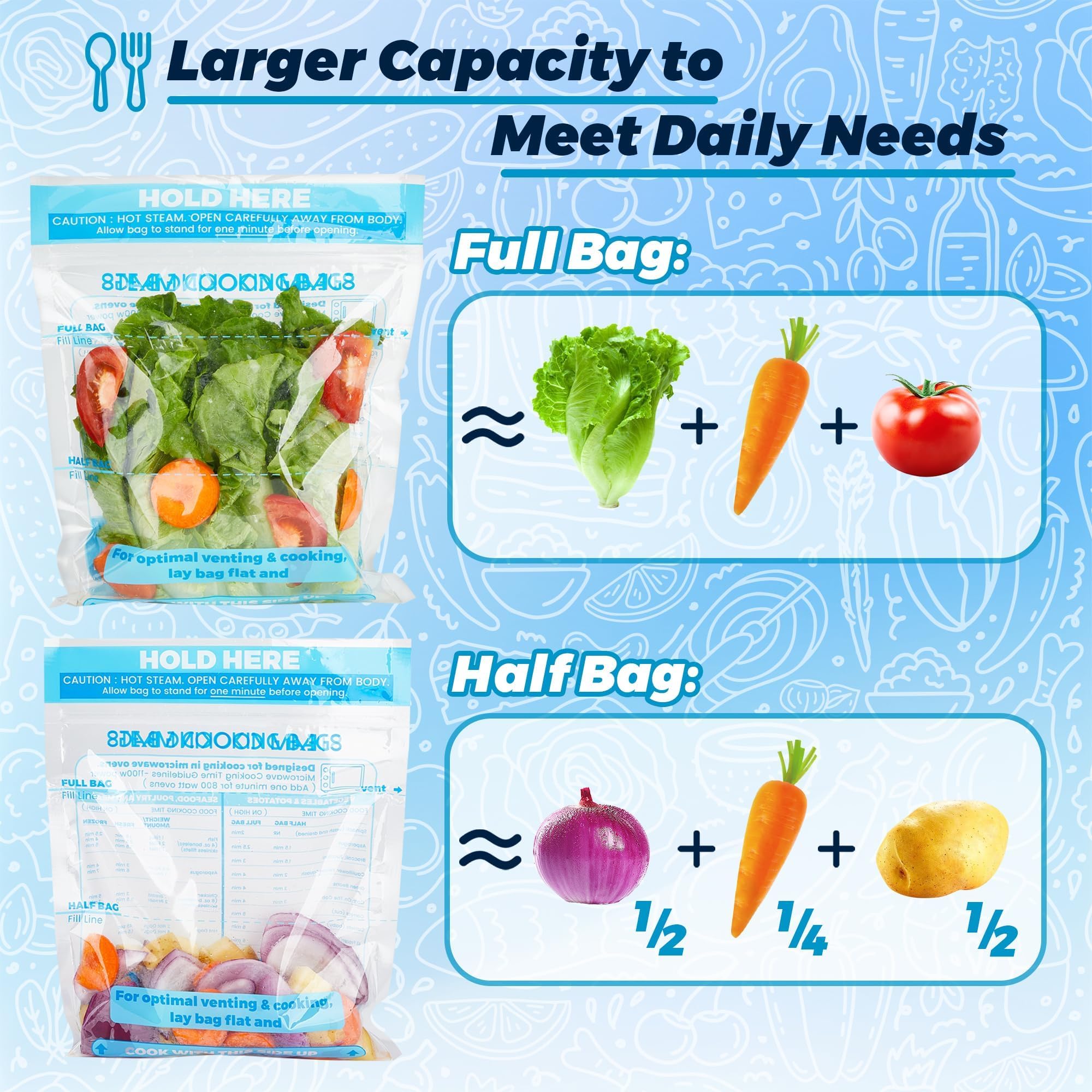 USEAMIE microwave steam bags with seafood for quick, moist cooking.