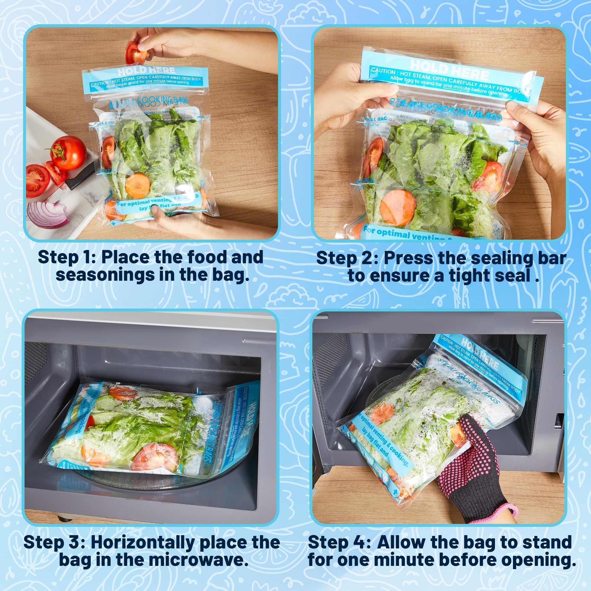 USEAMIE steam bags in a steaming close-up show efficient heat circulation.