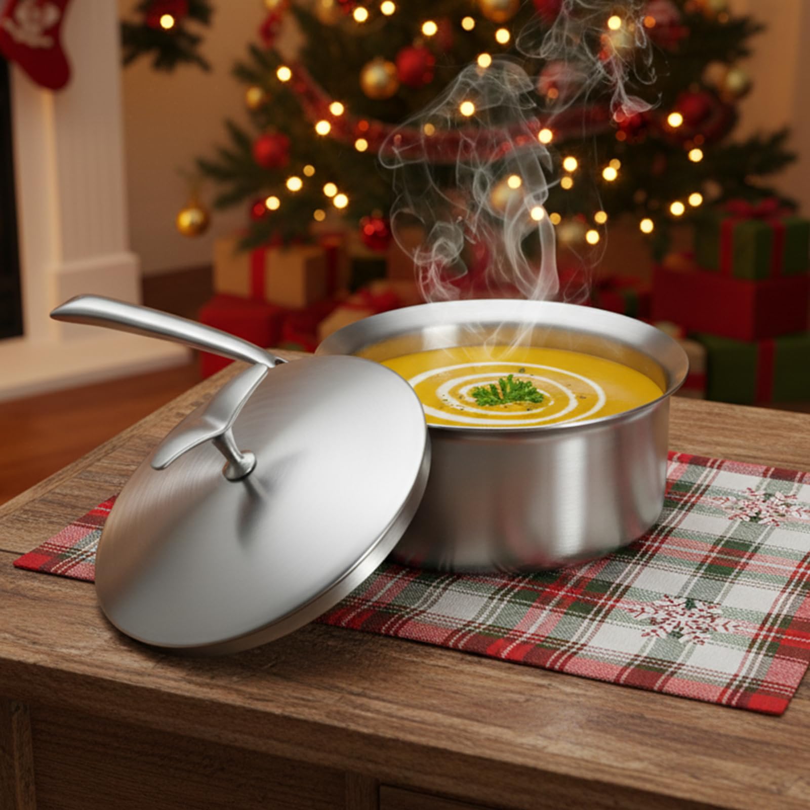 USELUCK 3 Quart saucepan with ceramic nonstick interior for easy release.