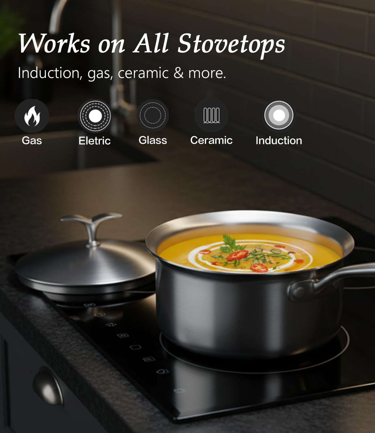 USELUCK oven-safe saucepan suitable for finishing dishes in the oven.