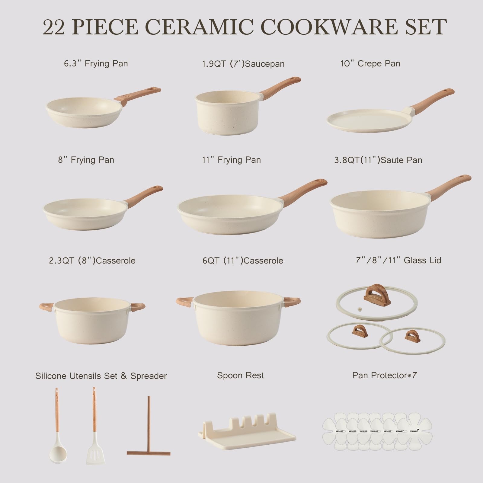 USELUCK silicone utensils prevent scratching and simplify stirring.
