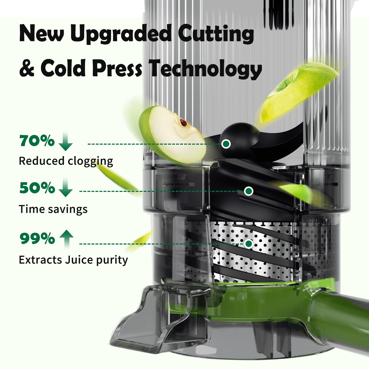 USHALO seven-stage spiral system extracts juice with minimal heat.