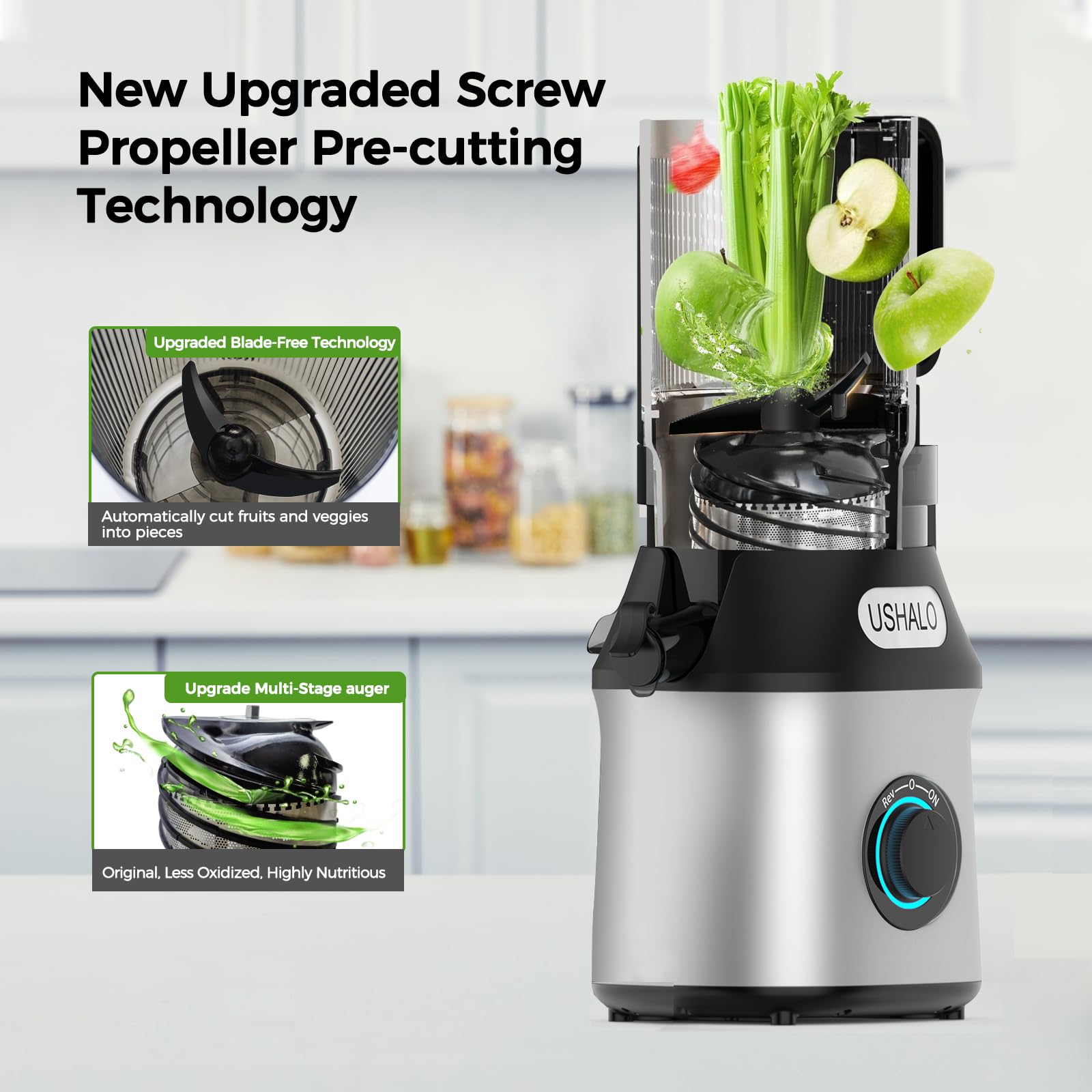 USHALO 300W motor delivers smooth, high-purity juice.