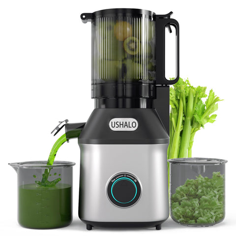USHALO cold press juicer assembly shows quick setup and easy cleanup.
