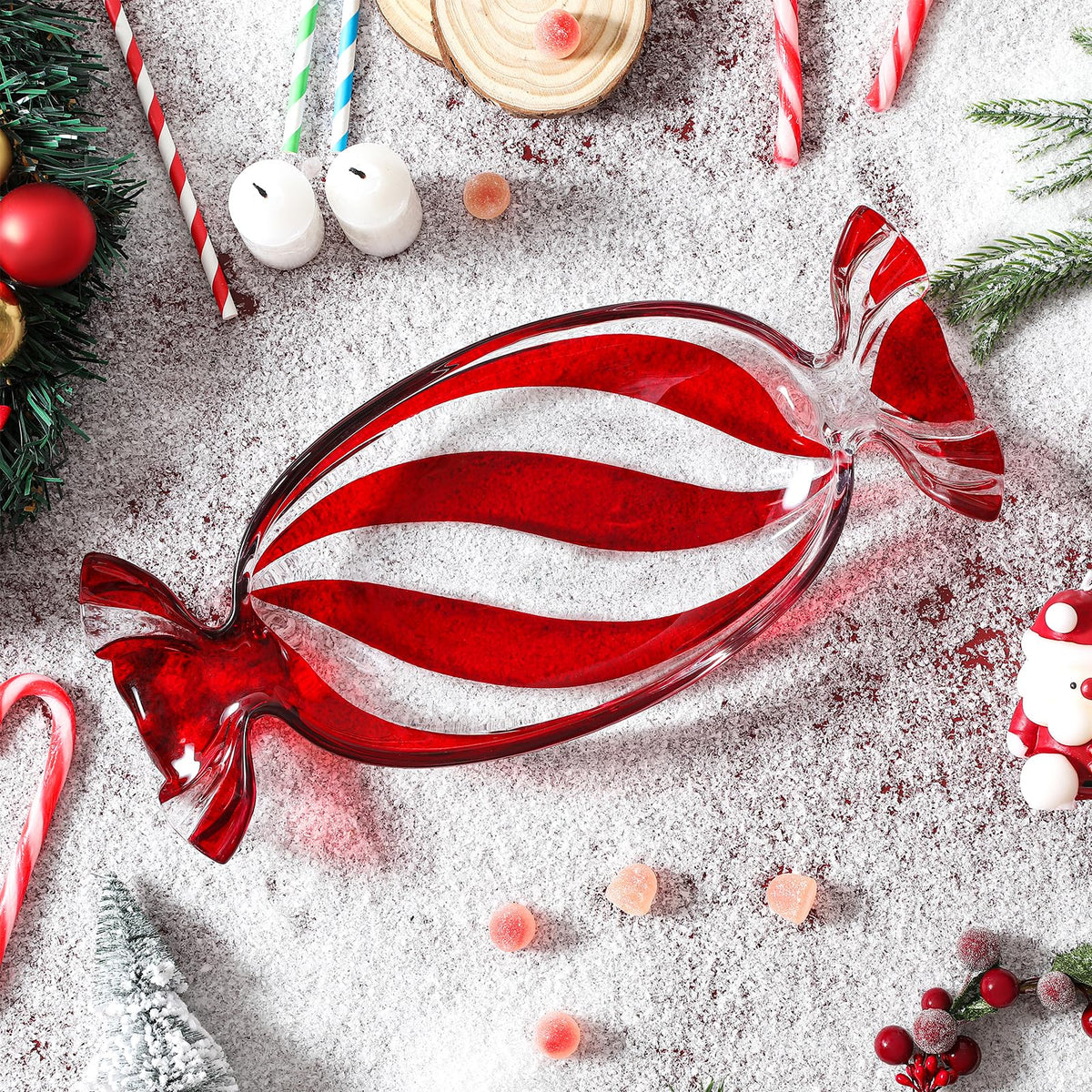 USmagically Christmas Candy Glass Plate centerpiece with desserts for a festive table