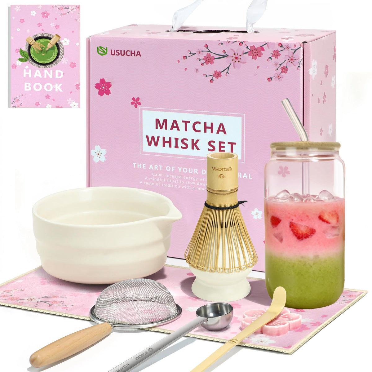 USUCHA 9-piece matcha kit with ceramic spout bowl for spill-free pouring