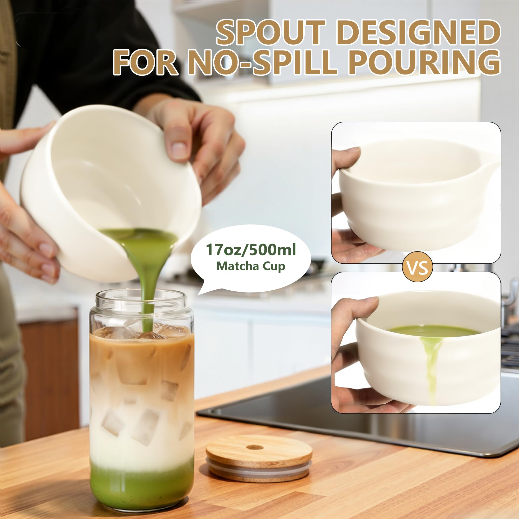 USUCHA bamboo scoop with holder for easy powder scooping