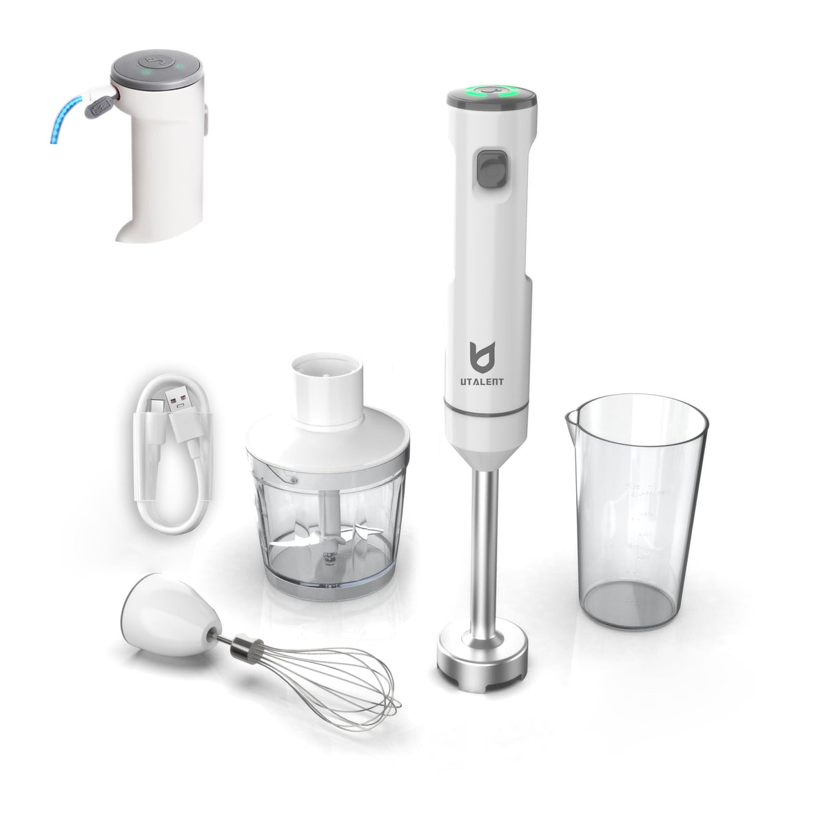 UTALENT cordless hand blender blade arm for smooth blends in sauces and smoothies.