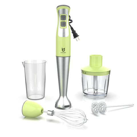 UTALENT immersion hand blender with 8 speeds in green for versatile blending.