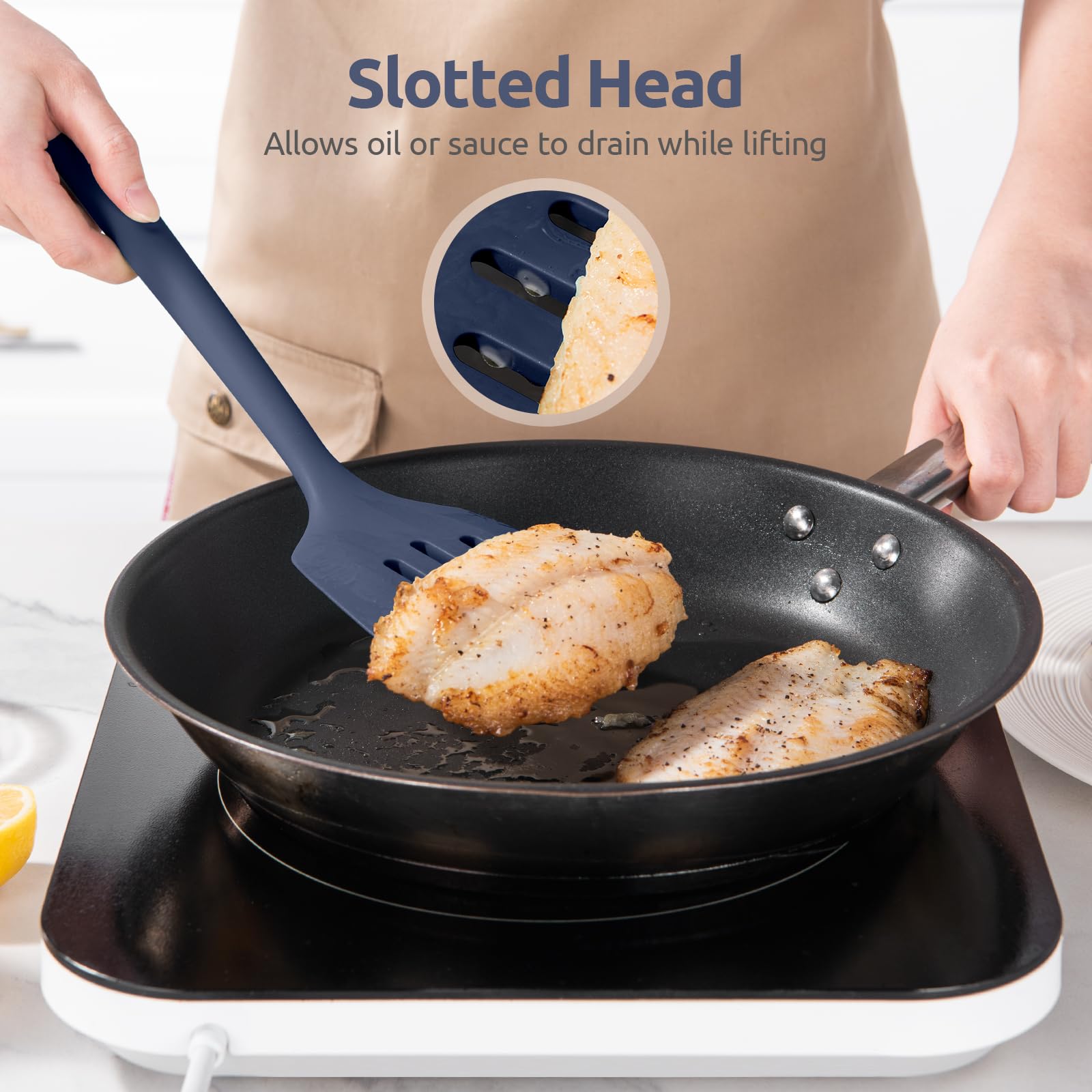 Long 13.6in U-Taste turner reducing heat exposure when flipping thick foods
