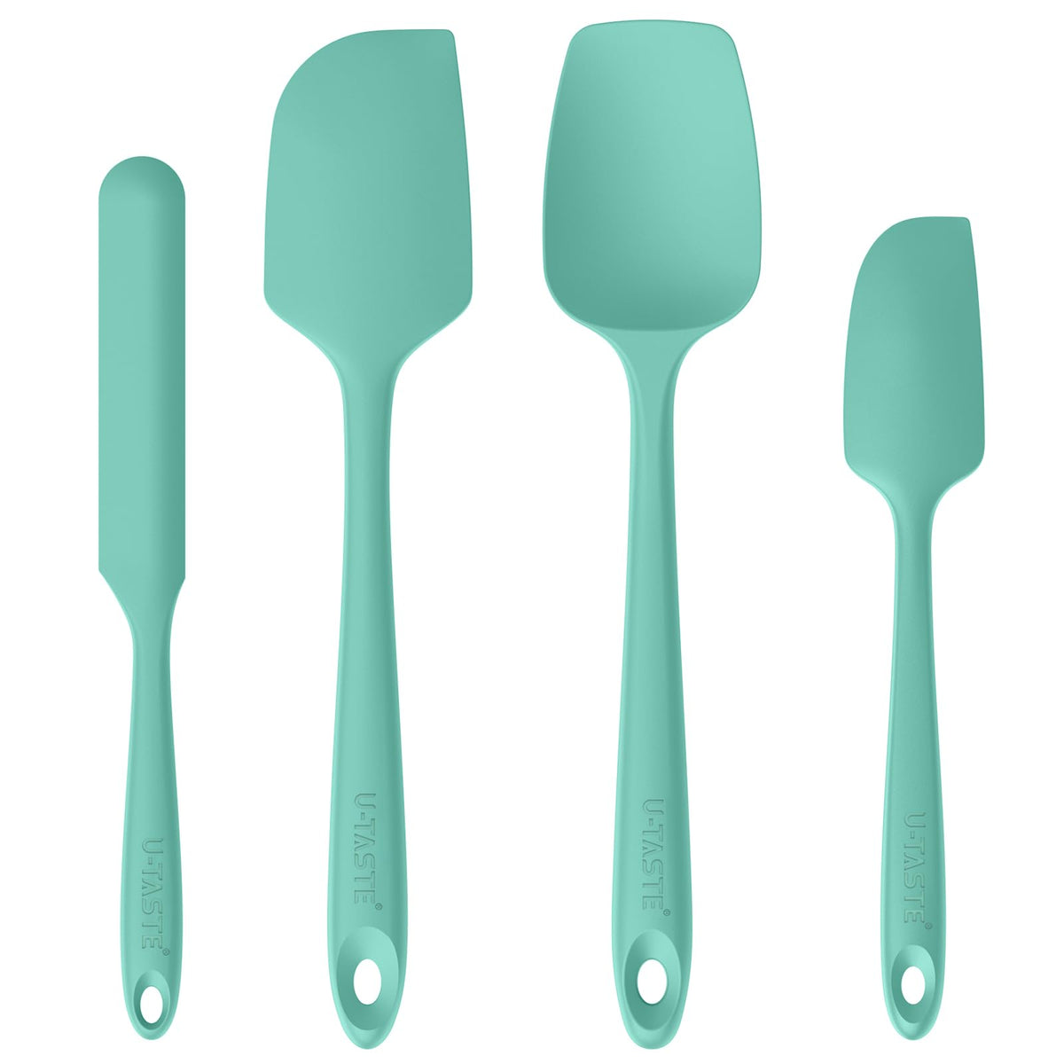 Utaste 480F heat-resistant silicone spatula in Aqua Sky for high-heat cooking and nonstick pots.