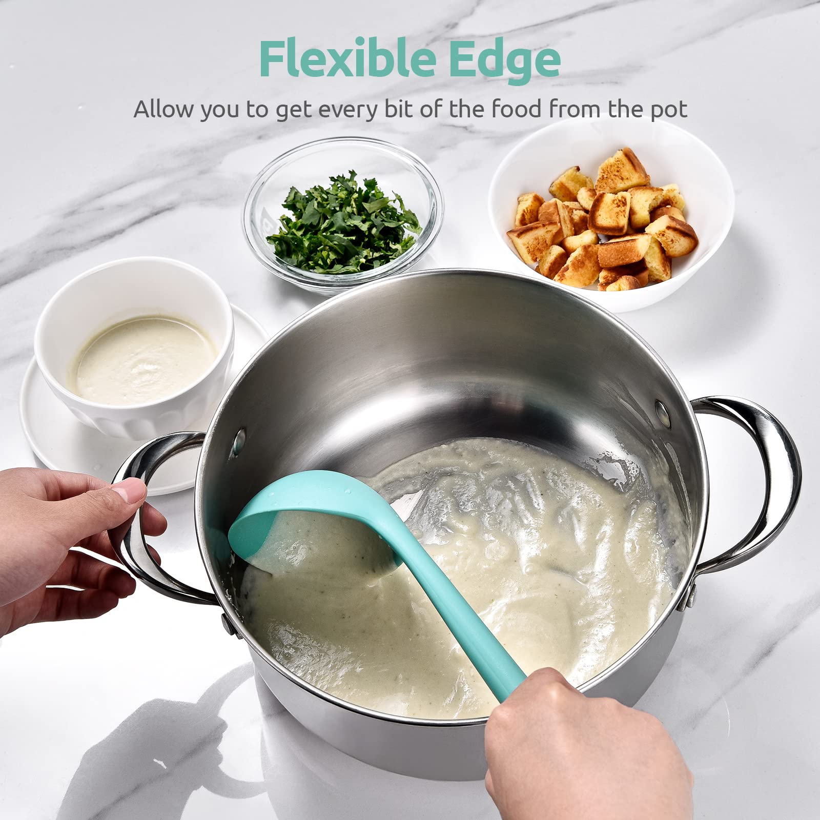 U-Taste heat-resistant 600°F silicone ladle protects nonstick pots.