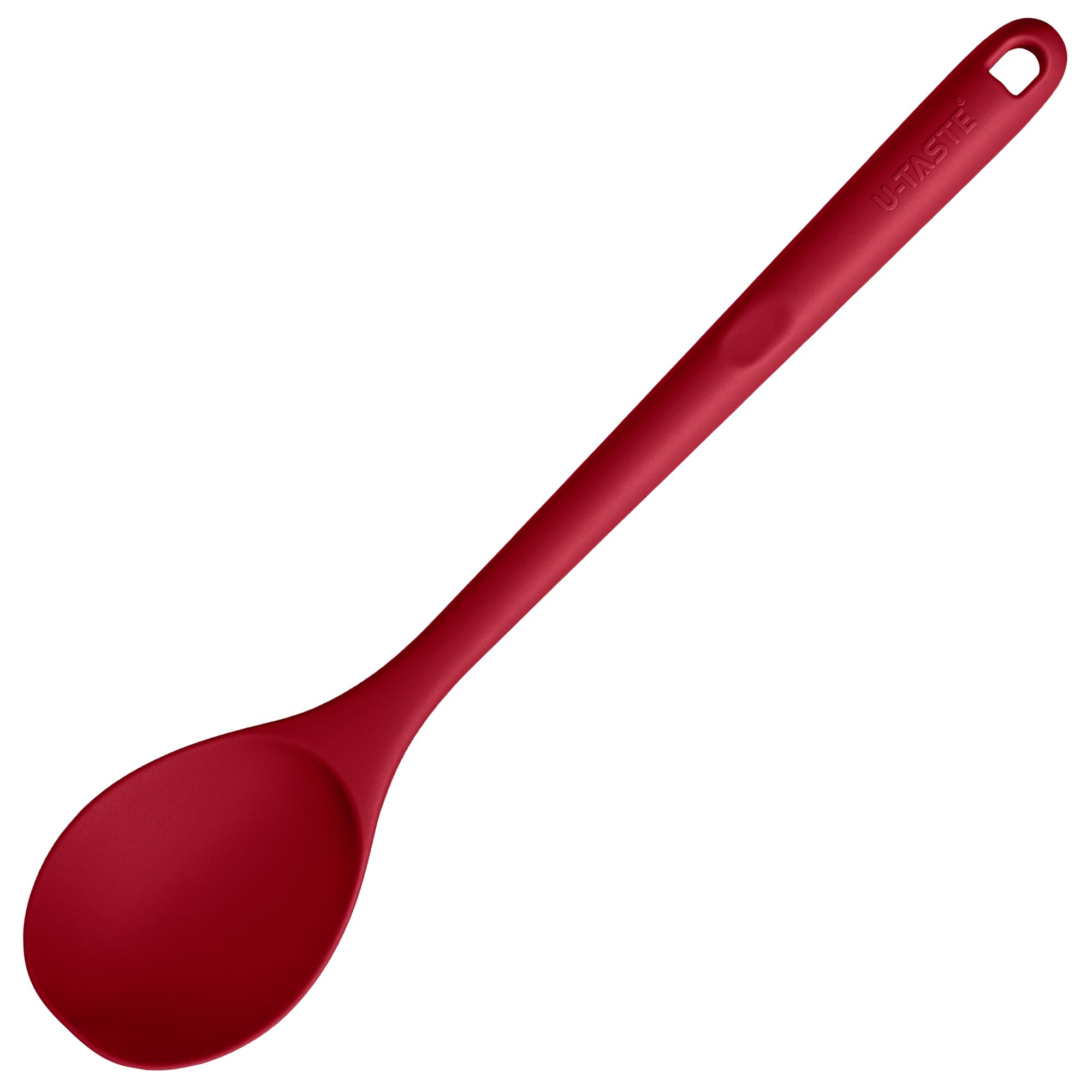 U-Taste 600F heat-resistant silicone spoon in red for high-heat cooking and safety