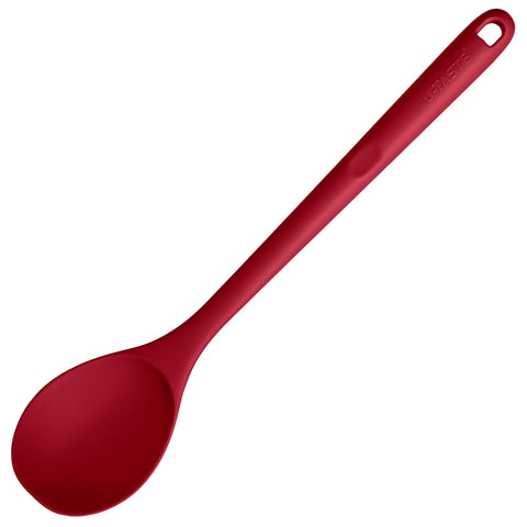 U-Taste 600F heat-resistant silicone spoon in red for high-heat cooking and safety