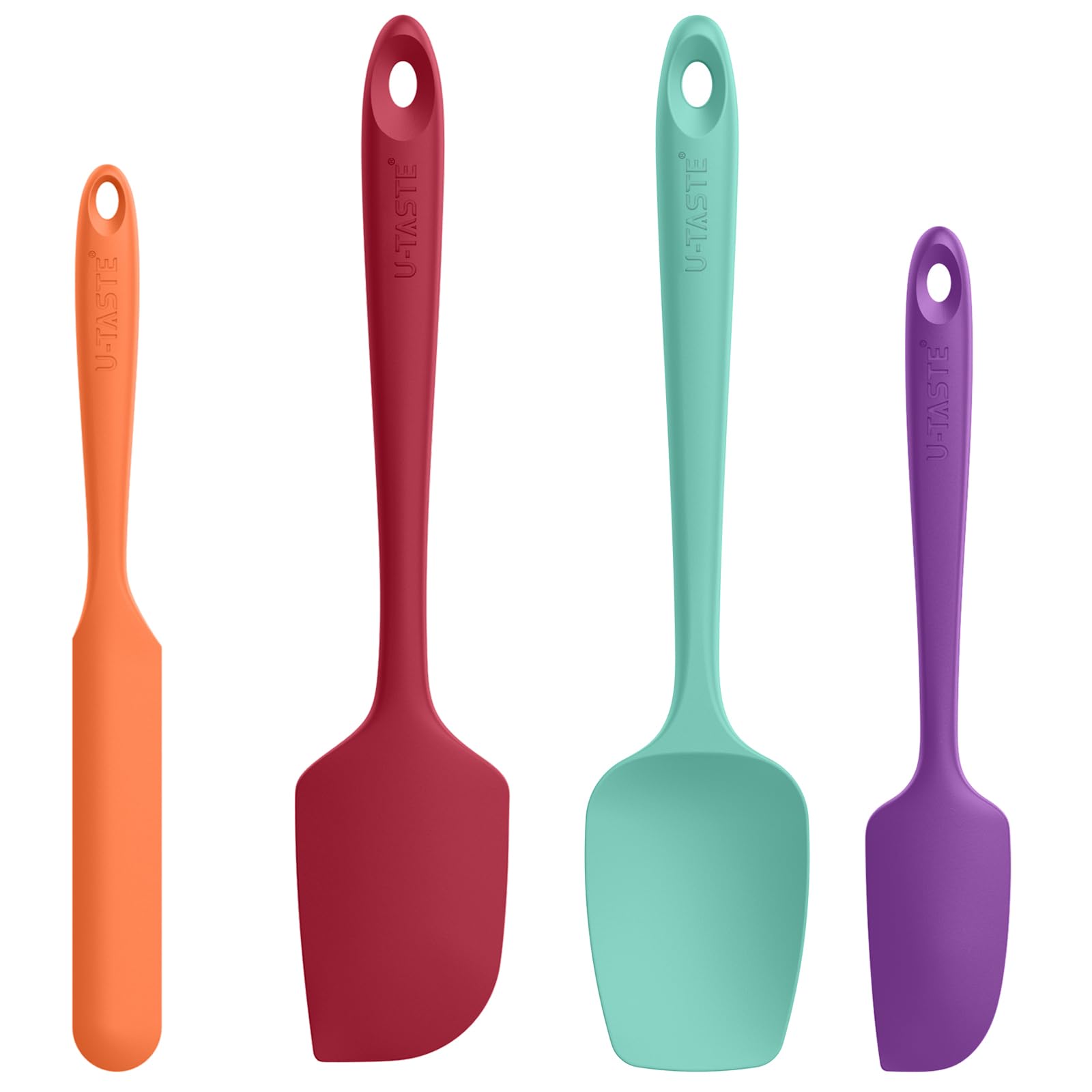 U-Taste pink-handle silicone spatula is heat-resistant for nonstick pans.