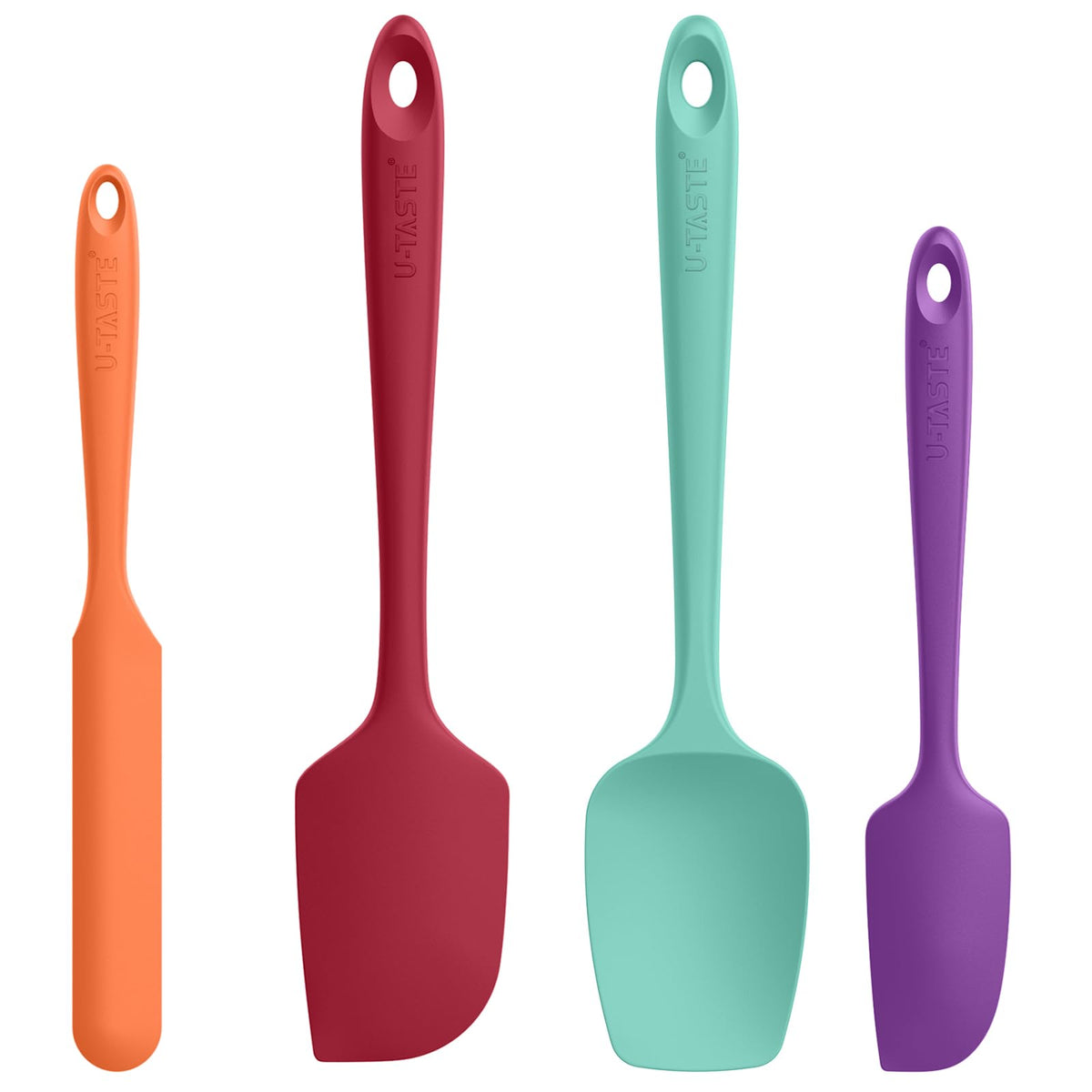 U-Taste pink-handle silicone spatula is heat-resistant for nonstick pans.