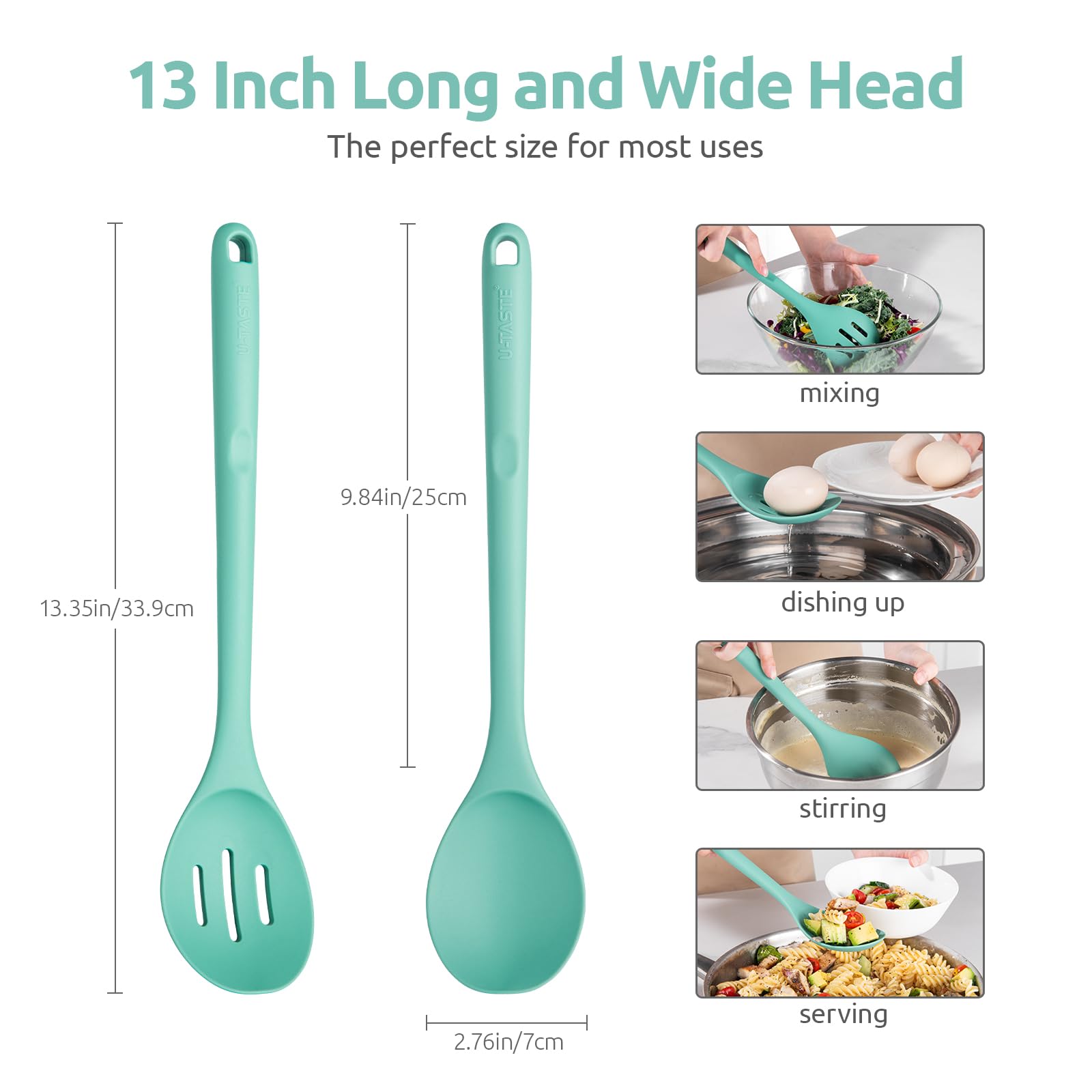 U-Taste 600°F slotted silicone spoon drains liquids cleanly.