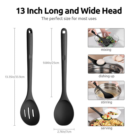 UTaste slotted spoon in black drains excess liquids.
