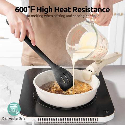 UTaste tip close-up shows silicone tip safe for nonstick cookware.