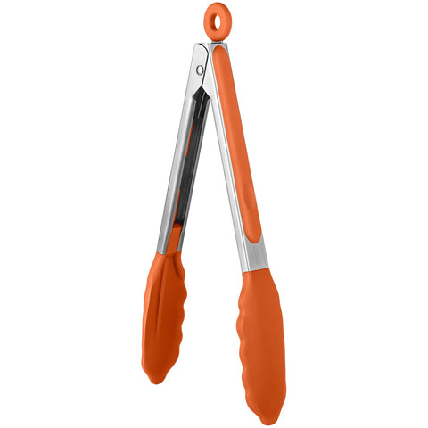 U-Taste 9-inch heat-resistant tongs with silicone tips for safe grilling.