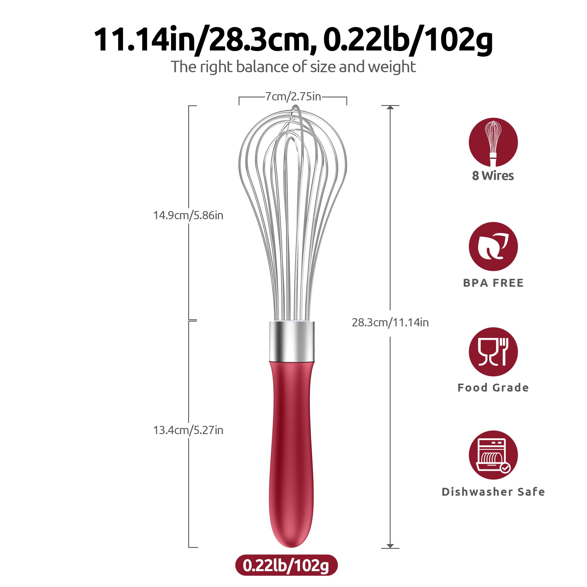 U-Taste balloon whisk featuring 8 high-flex wires for fast aeration