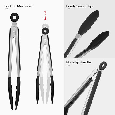 Black U-Taste kitchen tongs adding sleek touch to kitchen