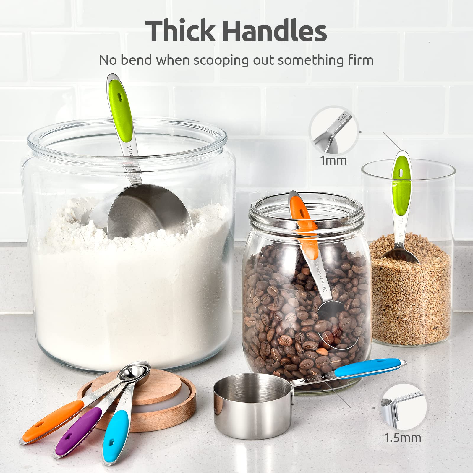 Colorful U-Taste handles help identify measurement sizes quickly.