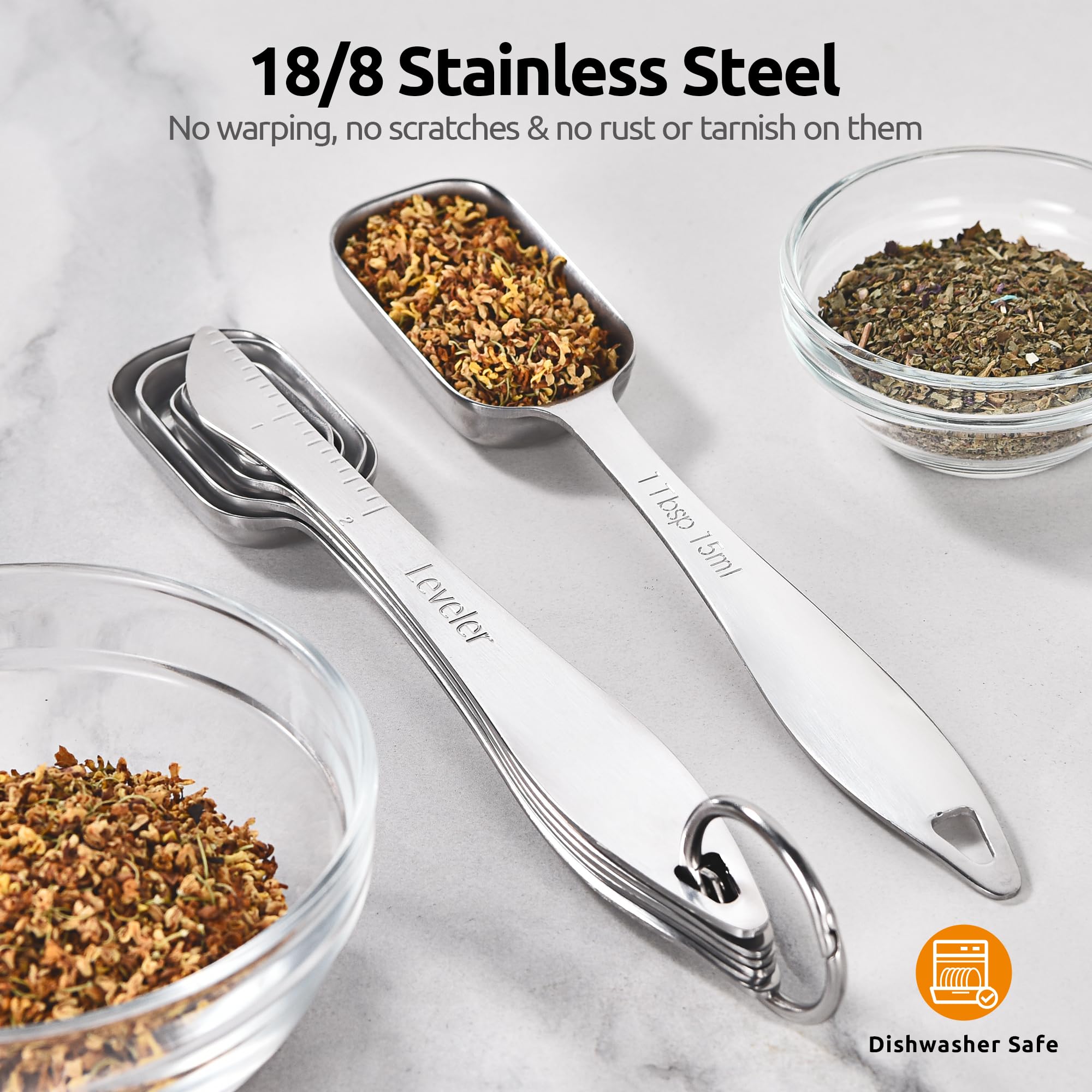 Engraved US and metric marks stay clear after many uses on U-Taste spoons.