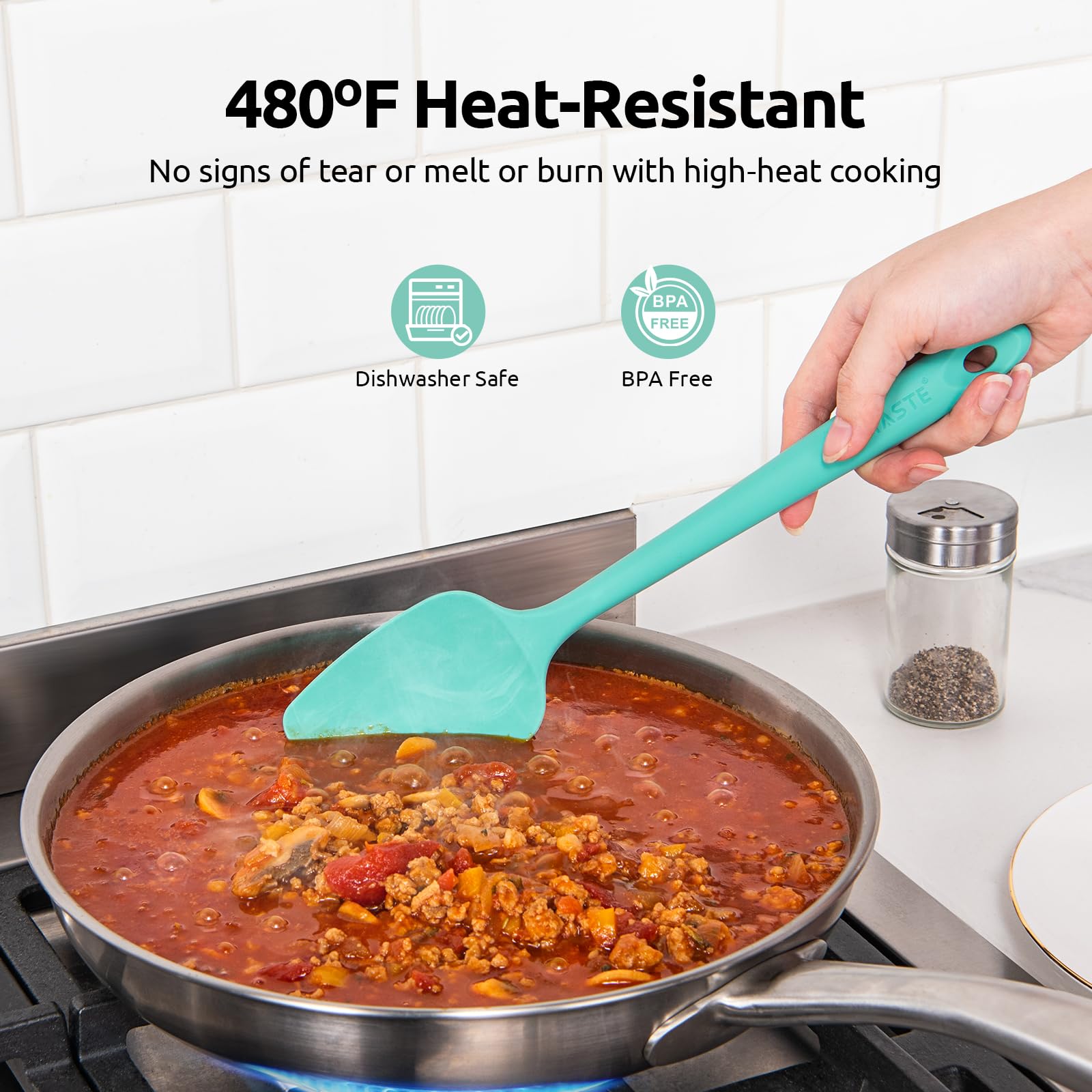 Utaste durable silicone spatula with upgraded core in Aqua Sky folds ingredients smoothly.
