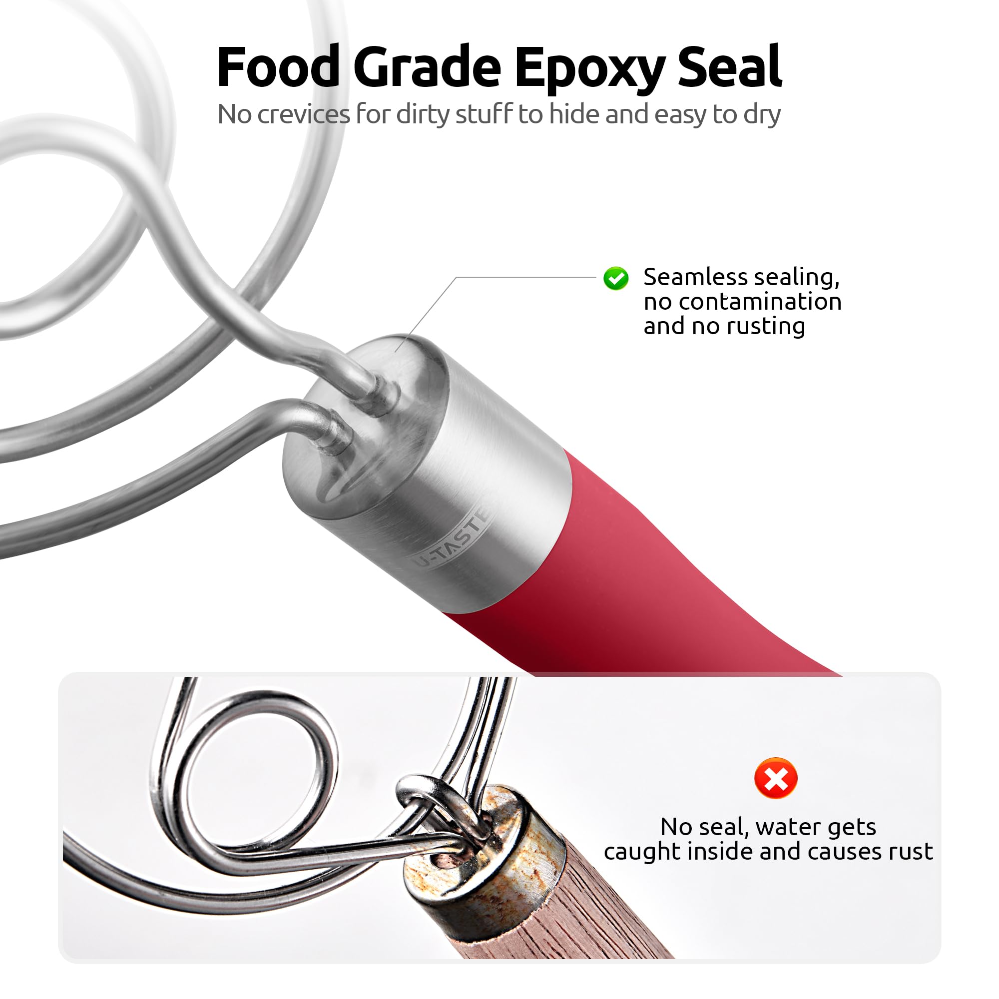 Ergonomic 8.6-inch handle provides comfortable grip during long kneading sessions