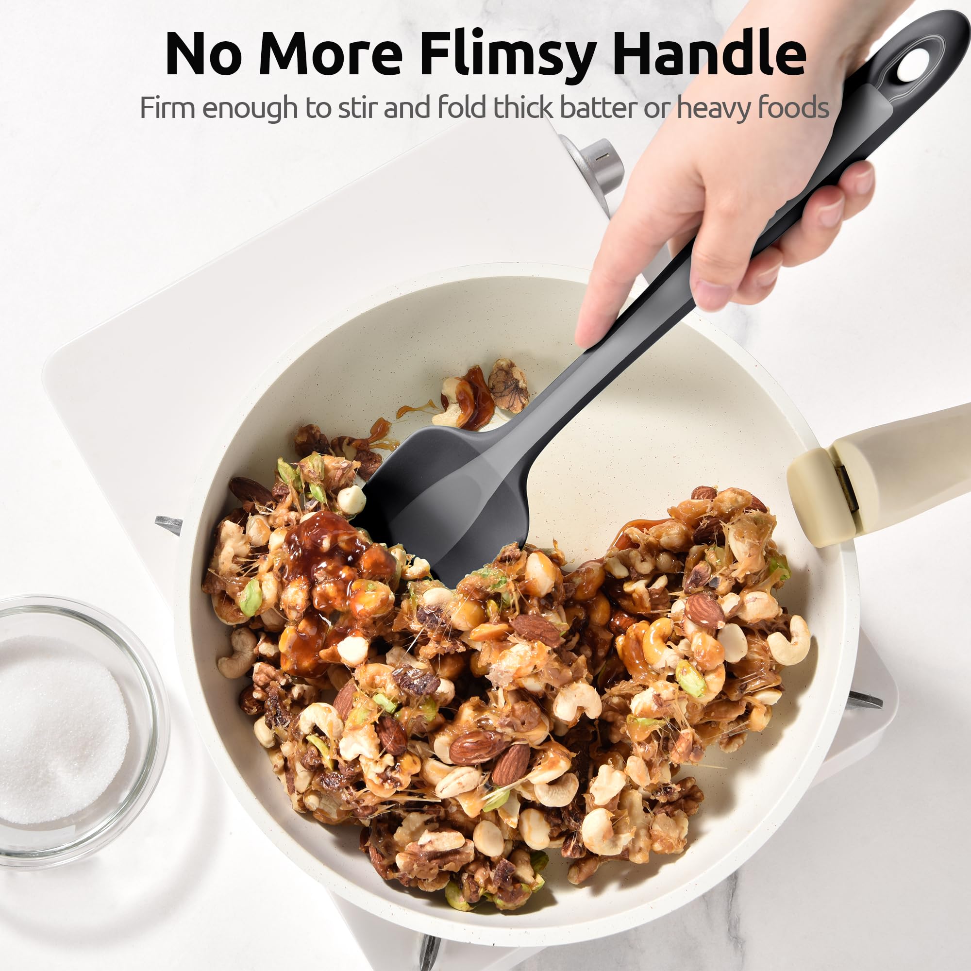 U-Taste ergonomic spoonula helps scoop and fold ingredients smoothly.