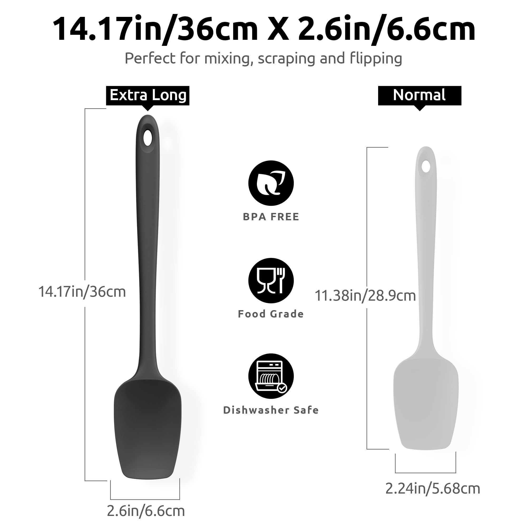 U-Taste extra-long spoonula handle reaches deep pots without burns.