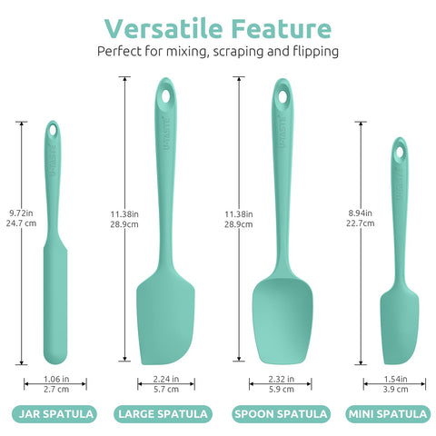 Utaste flexible-edge silicone spatula in Aqua Sky helps scrape bowls clean without scratching.
