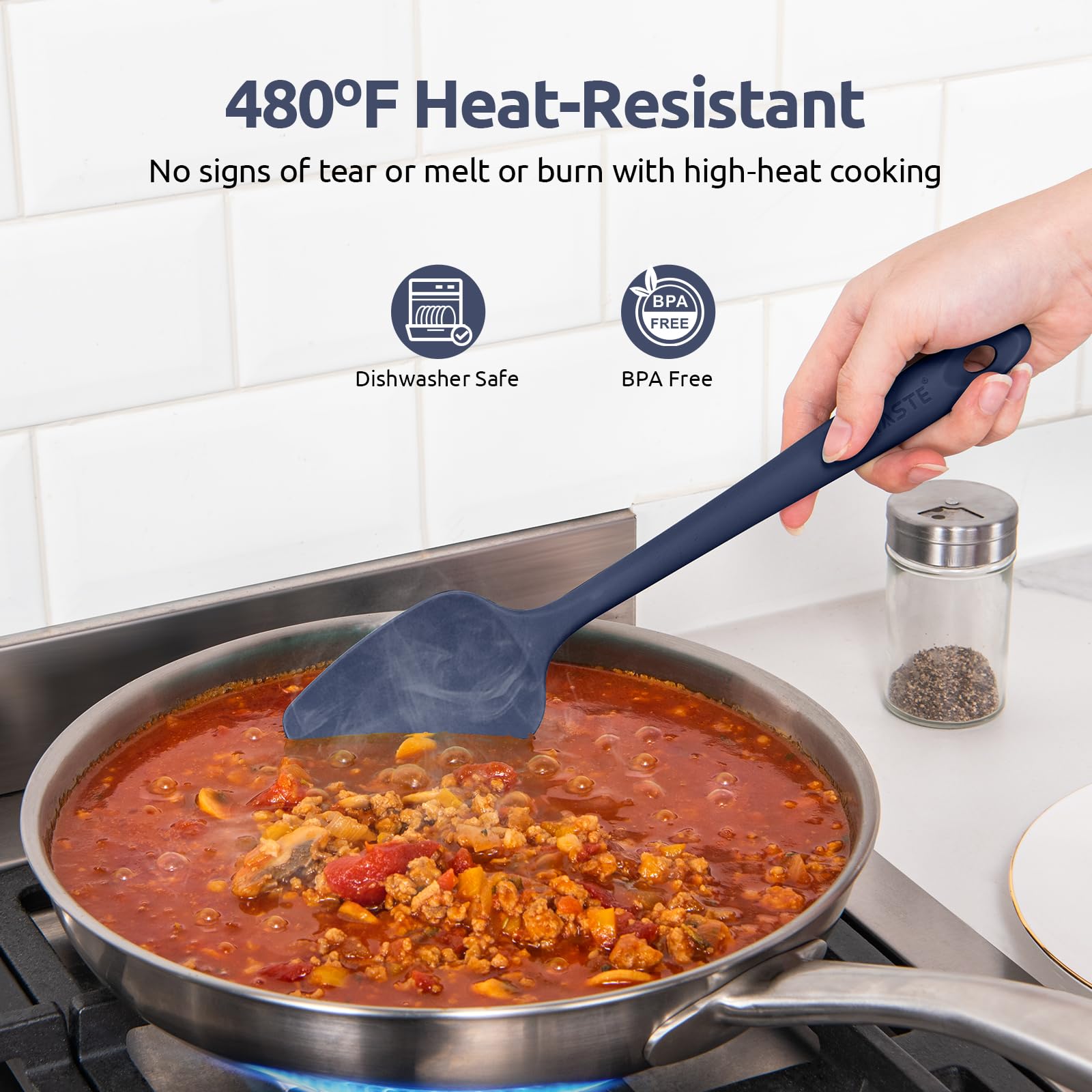 U-Taste flexible spatula reaches bowl corners for thorough scraping
