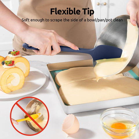 U-Taste flexible spatula reaches pan corners for batter scraping.