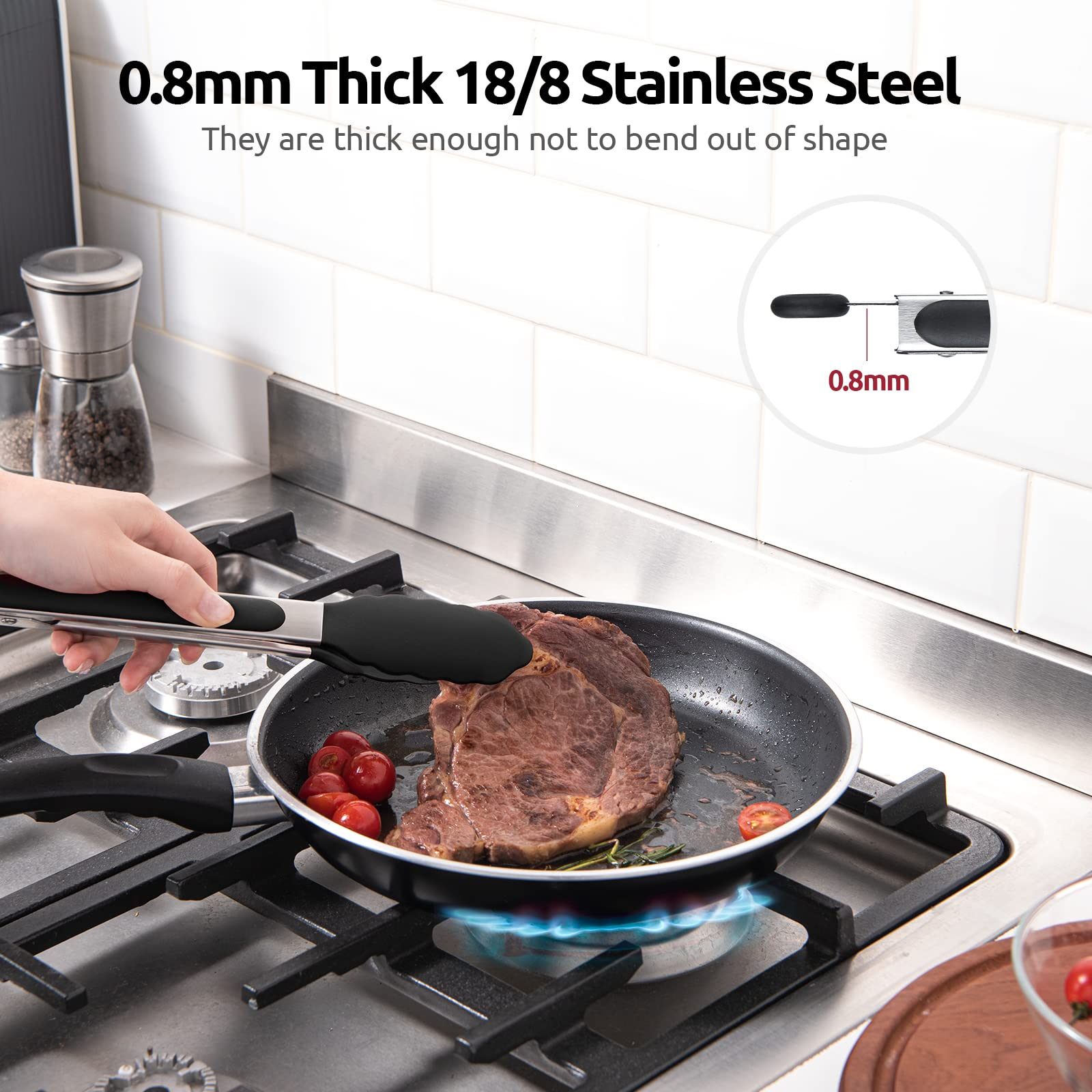 U-Taste silicone tips firmly grip food on nonstick surfaces for safe lifting