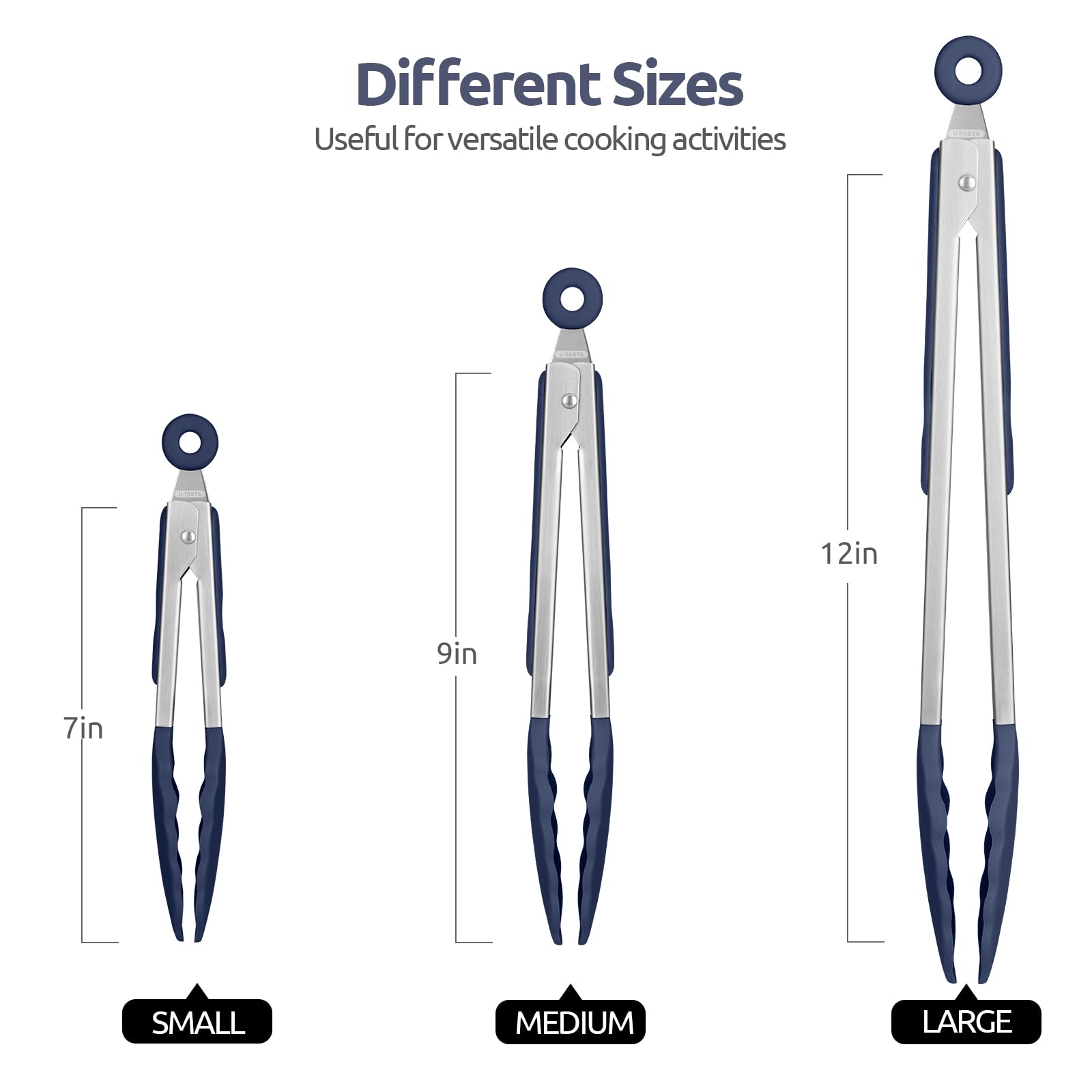 U-Taste 9-inch tongs designed for grilling without scratching nonstick surfaces.