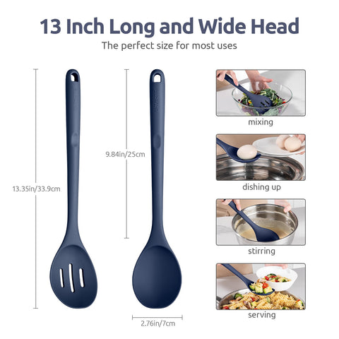 U-Taste slotted spoon in midnight blue, perfect for draining while stirring.