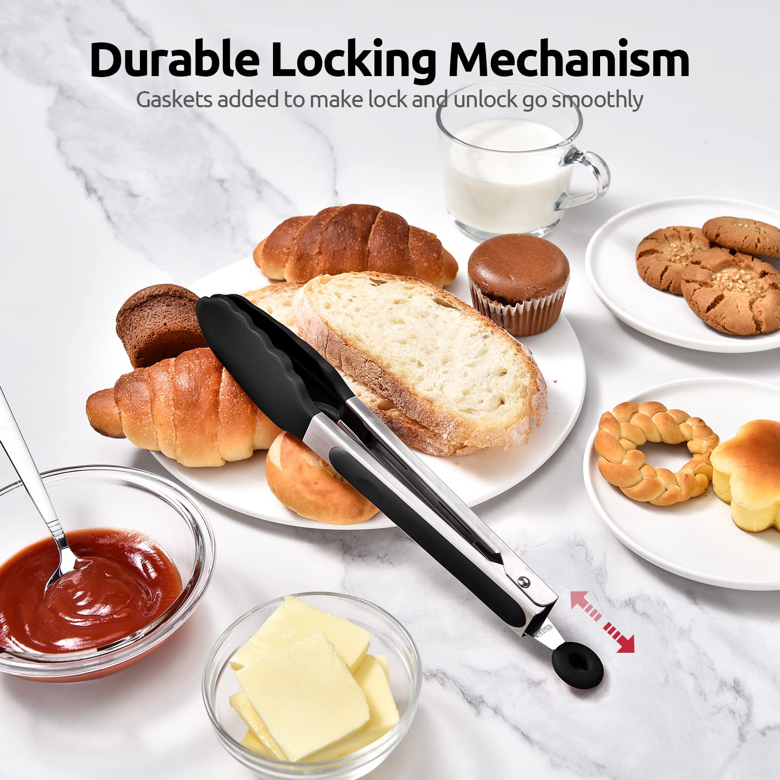 Durable 0.8mm stainless steel core of U-Taste tongs