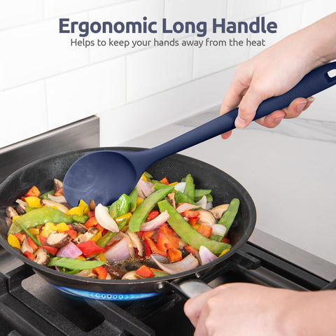 U-Taste long-handle kitchen spoon keeps hands away from heat during cooking.