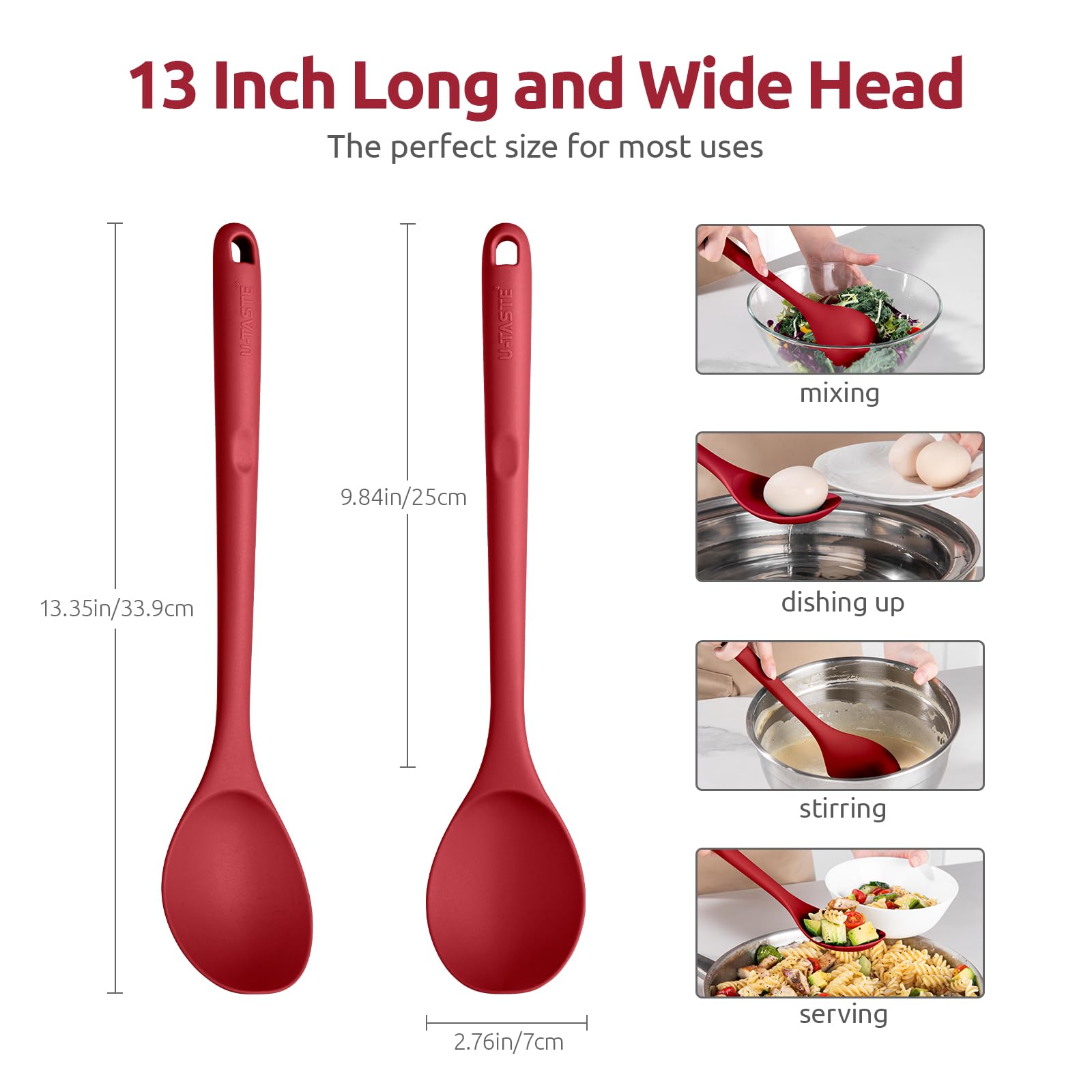 U-Taste long-handle silicone spoon aiding stirring in a large pot