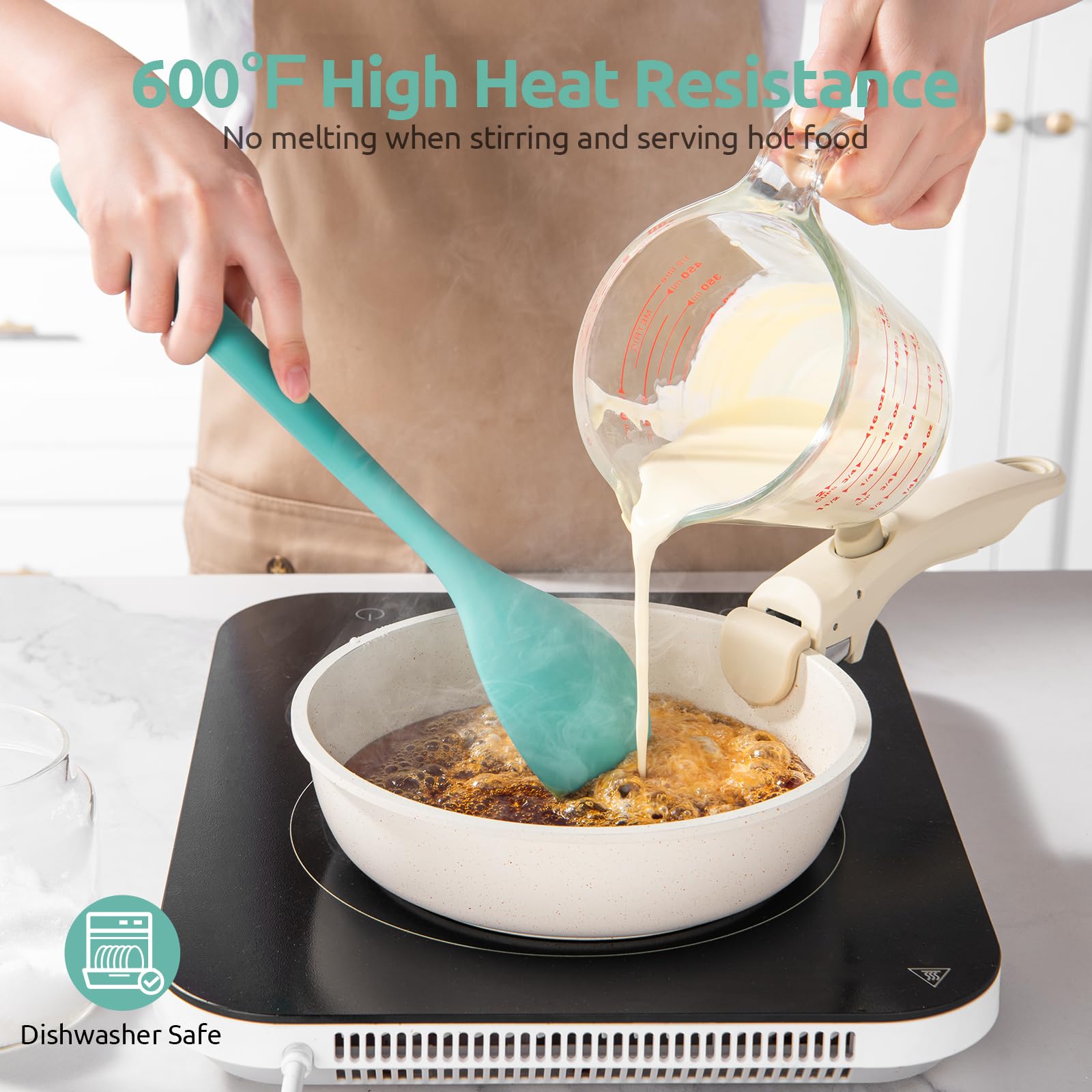 U-Taste long seamless spoon with integrated design minimizes crevices and cleanup.